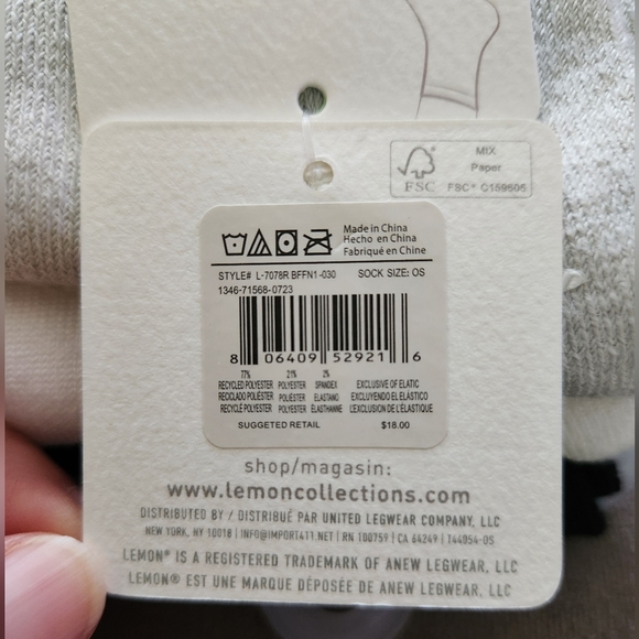 Lemon Womens Recycled Powder Crew Sock -3PK -Light Grey/White/Black **NEW - Picture 9 of 9